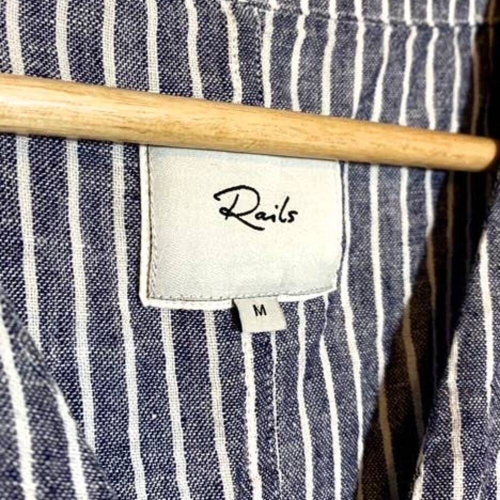 Rails Sloan Linen Blend Striped Tie Waist Crop Long Sleeve Top Blue White Medium - Picture 6 of 11